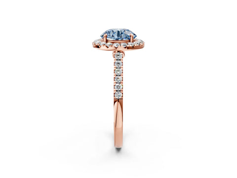 Rose gold Fancy Blue Round Cut Halo Pave Diamond Engagement Ring with Four-Prong Setting_2