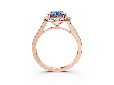 Rose gold Fancy Blue Round Cut Halo Pave Diamond Engagement Ring with Four-Prong Setting_3