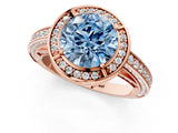 Rose gold Fancy Blue Round  Cut Halo Pave Split Shank Prong Setting Ring_38