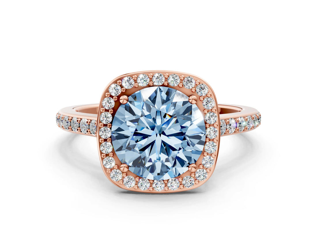 Rose gold Fancy Blue Round Cut Halo Round Diamond Pavé Band with Four-Prong Setting_3