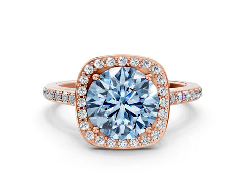 Rose gold Fancy Blue Round Cut Halo Round Diamond Pavé Band with Four-Prong Setting_3