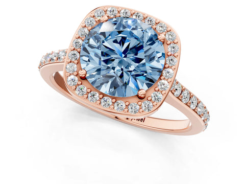 Rose gold Fancy Blue Round Cut Halo Round Diamond Pavé Band with Four-Prong Setting_4