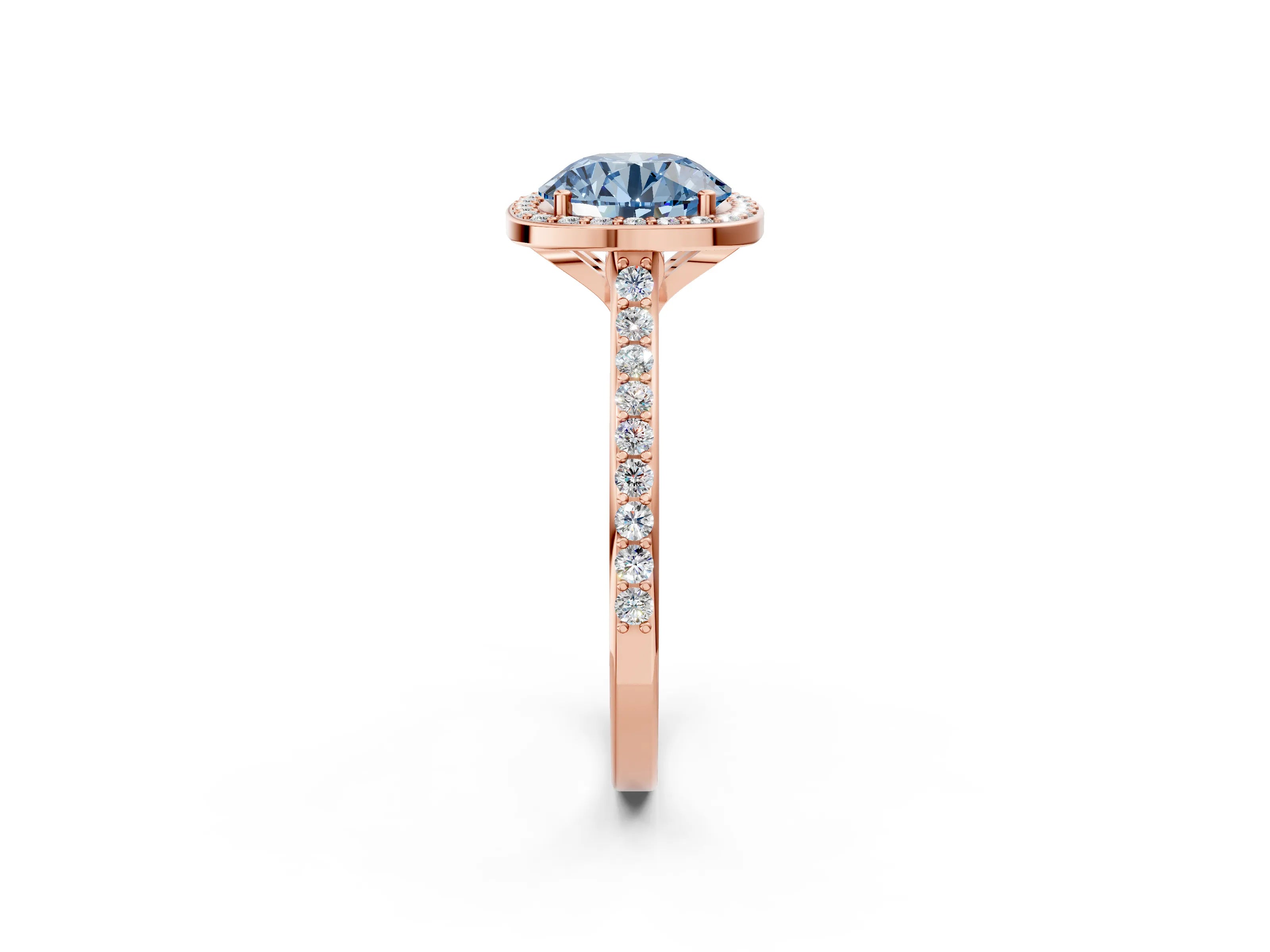 Rose gold Fancy Blue Round Cut Halo Round Diamond Pavé Band with Four-Prong Setting_5