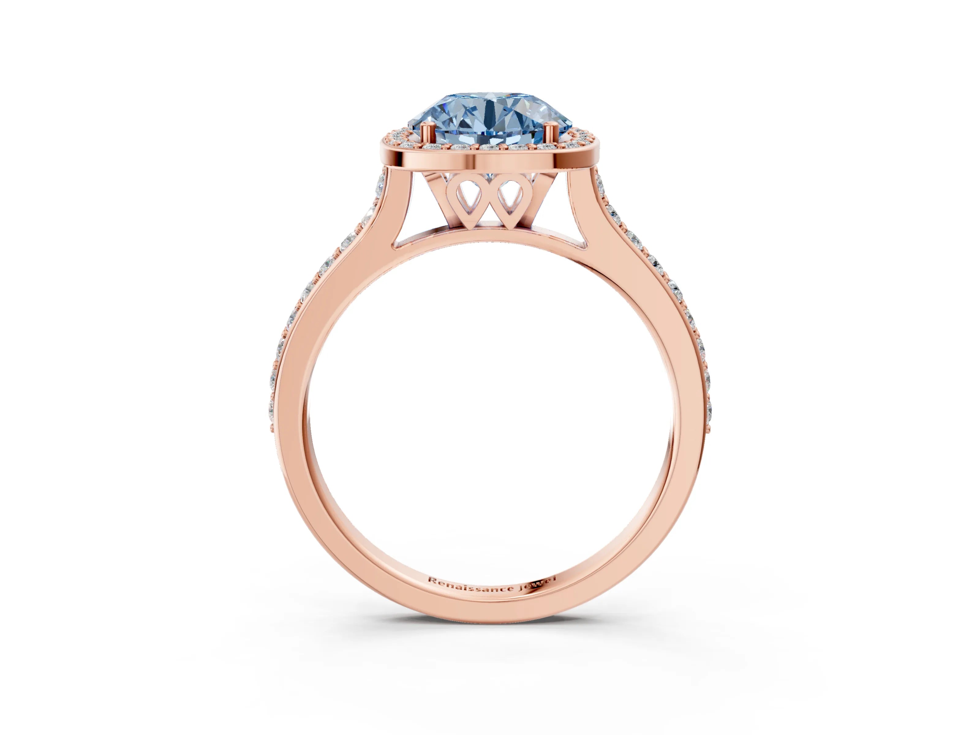 Rose gold Fancy Blue Round Cut Halo Round Diamond Pavé Band with Four-Prong Setting_6