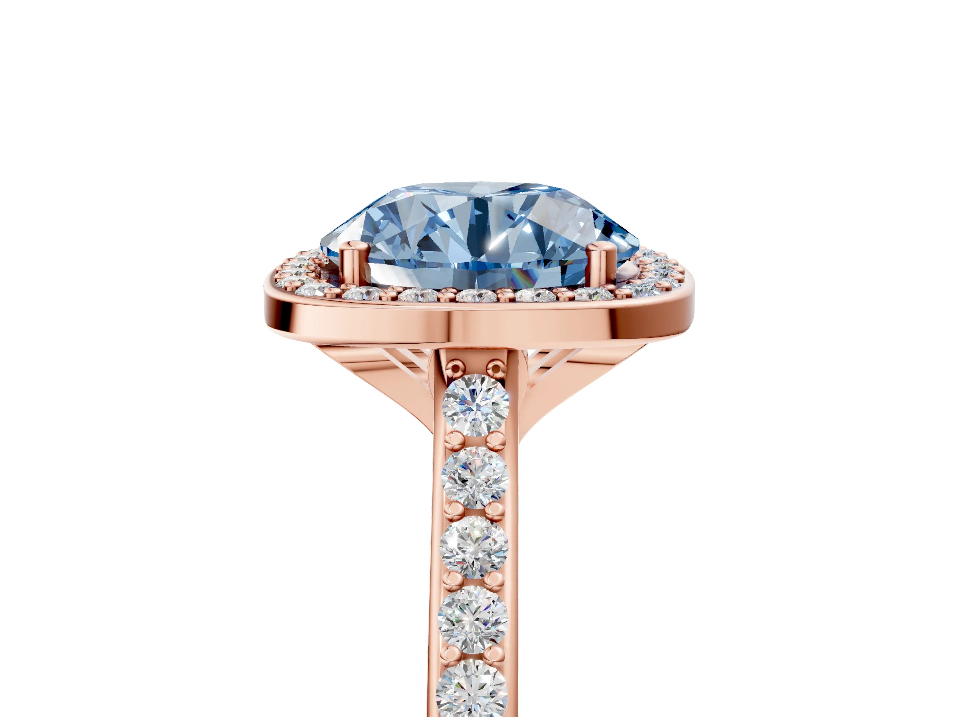Rose gold Fancy Blue Round Cut Halo Round Diamond Pavé Band with Four-Prong Setting_8