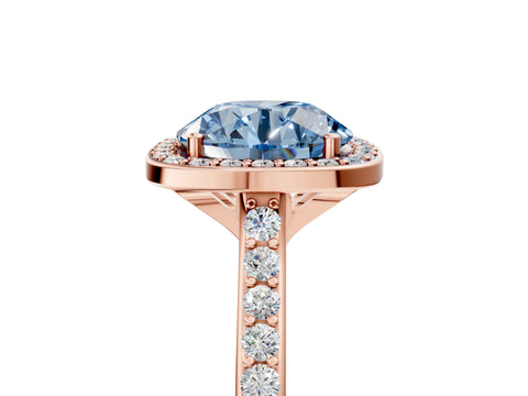 Rose gold Fancy Blue Round Cut Halo Round Diamond Pavé Band with Four-Prong Setting_8