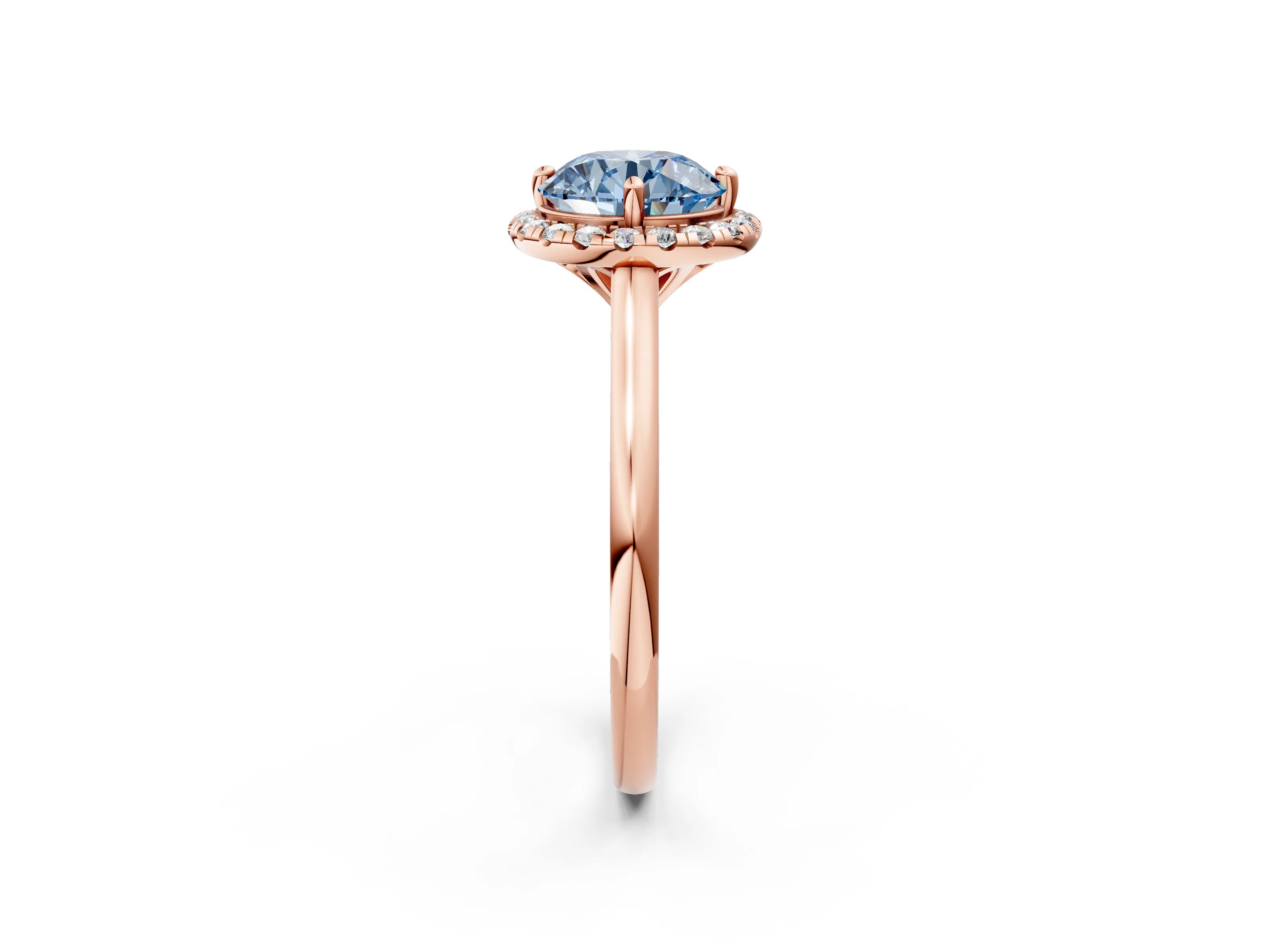 Rose gold Fancy Blue Round Cut Halo Round Diamond Solitaire Engagement Ring with Pave Band and Four-Prong Setting_14