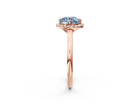 Rose gold Fancy Blue Round Cut Halo Round Diamond Solitaire Engagement Ring with Pave Band and Four-Prong Setting_14