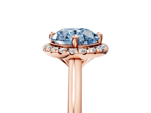 Rose gold Fancy Blue Round Cut Halo Round Diamond Solitaire Engagement Ring with Pave Band and Four-Prong Setting_17