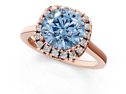 Rose gold Fancy Blue Round Cut Halo Round Diamond Solitaire Ring with Pavé Band and Four-Prong Setting_13