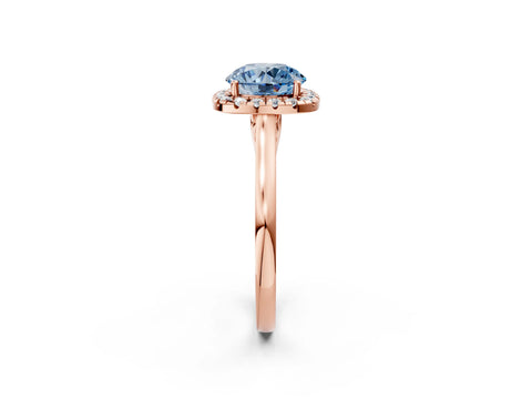 Rose gold Fancy Blue Round Cut Halo Round Diamond Solitaire Ring with Pavé Band and Four-Prong Setting_14