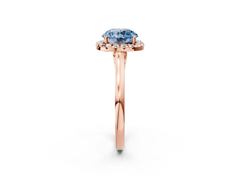 Rose gold Fancy Blue Round Cut Halo Round Diamond Solitaire Ring with Pavé Band and Four-Prong Setting_2