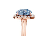 Rose gold Fancy Blue Round Cut Halo Round Diamond Solitaire Ring with Pavé Band and Four-Prong Setting_5