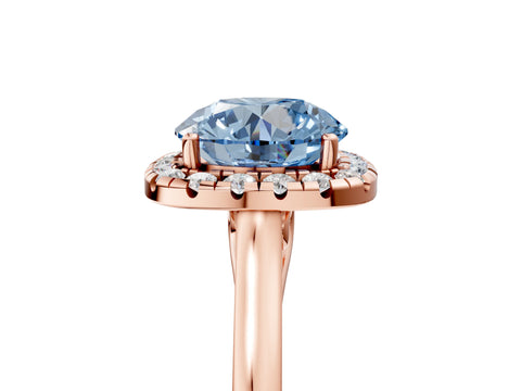 Rose gold Fancy Blue Round Cut Halo Round Diamond Solitaire Ring with Pavé Band and Four-Prong Setting_5
