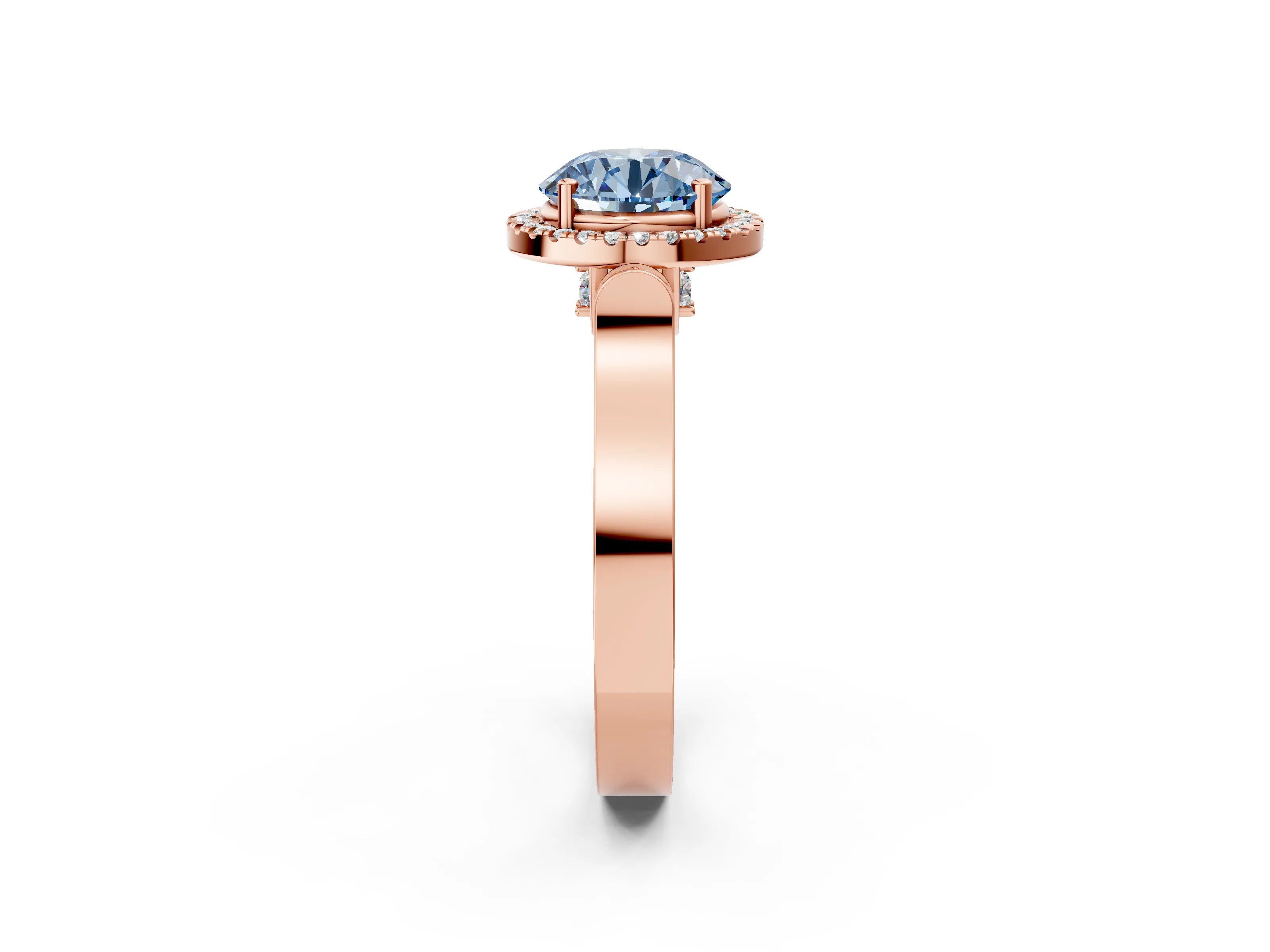 Rose gold Fancy Blue Round Cut Halo Round Diamond Twist Band with Four-Prong Setting_2