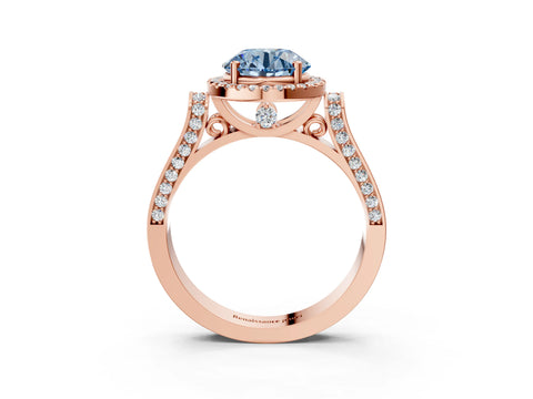 Rose gold Fancy Blue Round Cut Halo Round Diamond Twist Band with Four-Prong Setting_3