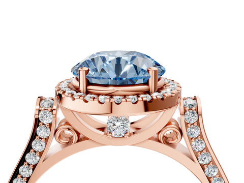 Rose gold Fancy Blue Round Cut Halo Round Diamond Twist Band with Four-Prong Setting_4