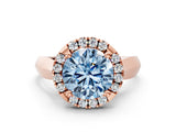 Rose gold Fancy Blue Round  Cut Halo Solitaire Engagement Ring with Square Band and Four-Prong Setting_112
