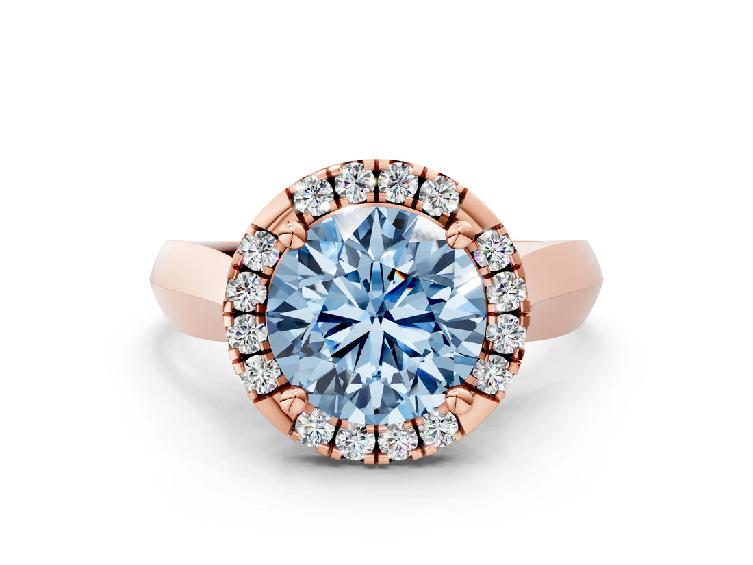 Rose gold Fancy Blue Round  Cut Halo Solitaire Engagement Ring with Square Band and Four-Prong Setting_66