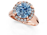 Rose gold Fancy Blue Round  Cut Halo Solitaire Engagement Ring with Square Band and Four-Prong Setting_67