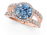 Rose gold Fancy Blue Round  Cut Halo Split Shank Diamond Ring with Four-Prong Setting_46