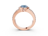 Rose gold Fancy Blue Round  Cut Halo Split Shank Diamond Ring with Four-Prong Setting_48