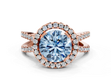 Rose gold Fancy Blue Round  Cut Halo Split Shank Pave Set Ring_62