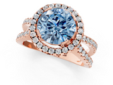 Rose gold Fancy Blue Round  Cut Halo Split Shank Pave Set Ring_63
