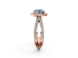 Rose gold Fancy Blue Round  Cut Halo Split Shank Pave Set Ring_64