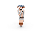 Rose gold Fancy Blue Round  Cut Halo Split Shank Prong Setting Ring_60