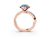 Rose gold Fancy Blue Round  Cut Halo Split Shank Prong Setting Ring_61