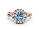 Rose gold Fancy Blue Round Cut Halo Twist Band with Four-Prong Setting_12