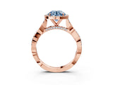 Rose gold Fancy Blue Round Cut Halo Twist Band with Four-Prong Setting_15