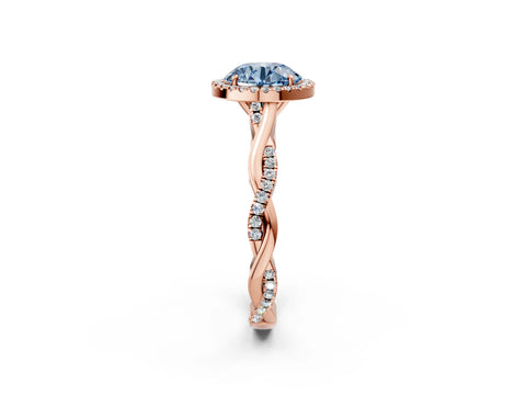 Rose gold Fancy Blue Round Cut Halo Twist Band with Four-Prong Setting_2