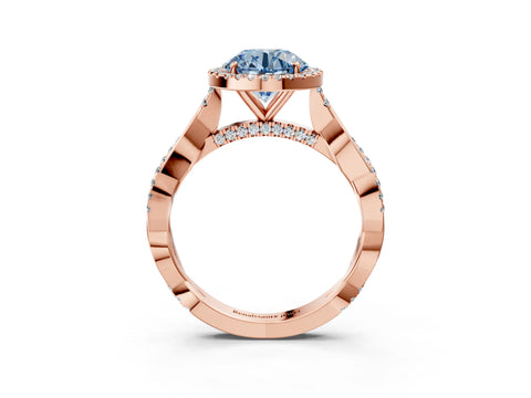 Rose gold Fancy Blue Round Cut Halo Twist Band with Four-Prong Setting_3