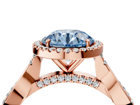 Rose gold Fancy Blue Round Cut Halo Twist Band with Four-Prong Setting_4
