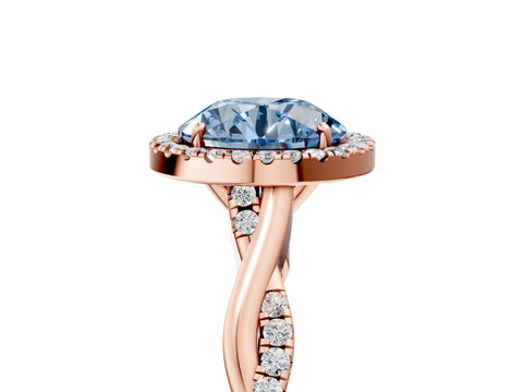 Rose gold Fancy Blue Round Cut Halo Twist Band with Four-Prong Setting_5