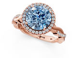 Rose gold Fancy Blue Round  Cut Halo Twisted Band Four-Prong Ring_21