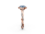 Rose gold Fancy Blue Round  Cut Halo Twisted Band Four-Prong Ring_22