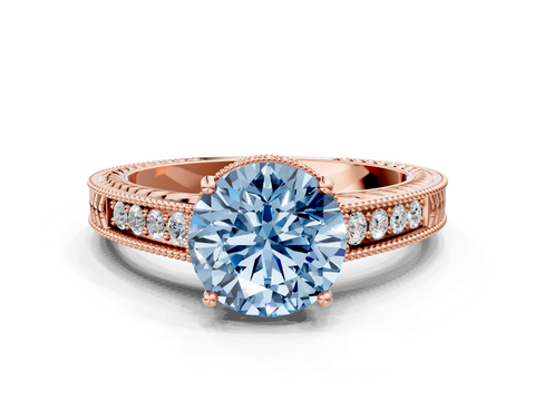 Rose gold Fancy Blue Round  Cut Milgrain Channel Set Engagement Ring with Solitaire Prong Setting_48