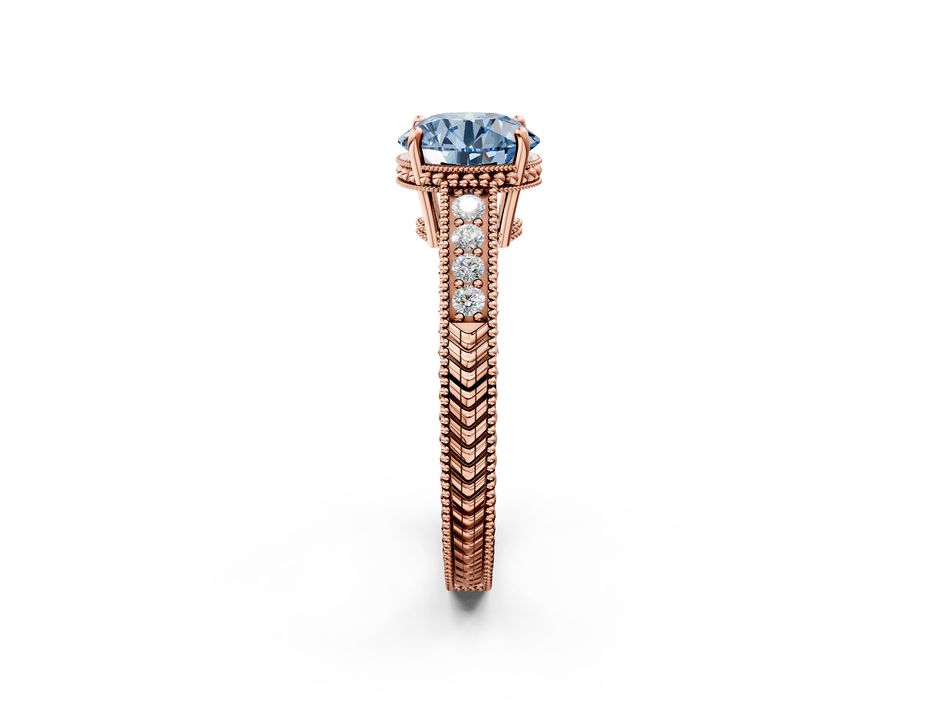 Rose gold Fancy Blue Round  Cut Milgrain Channel Set Engagement Ring with Solitaire Prong Setting_50