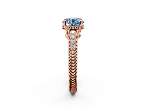 Rose gold Fancy Blue Round  Cut Milgrain Channel Set Engagement Ring with Solitaire Prong Setting_50