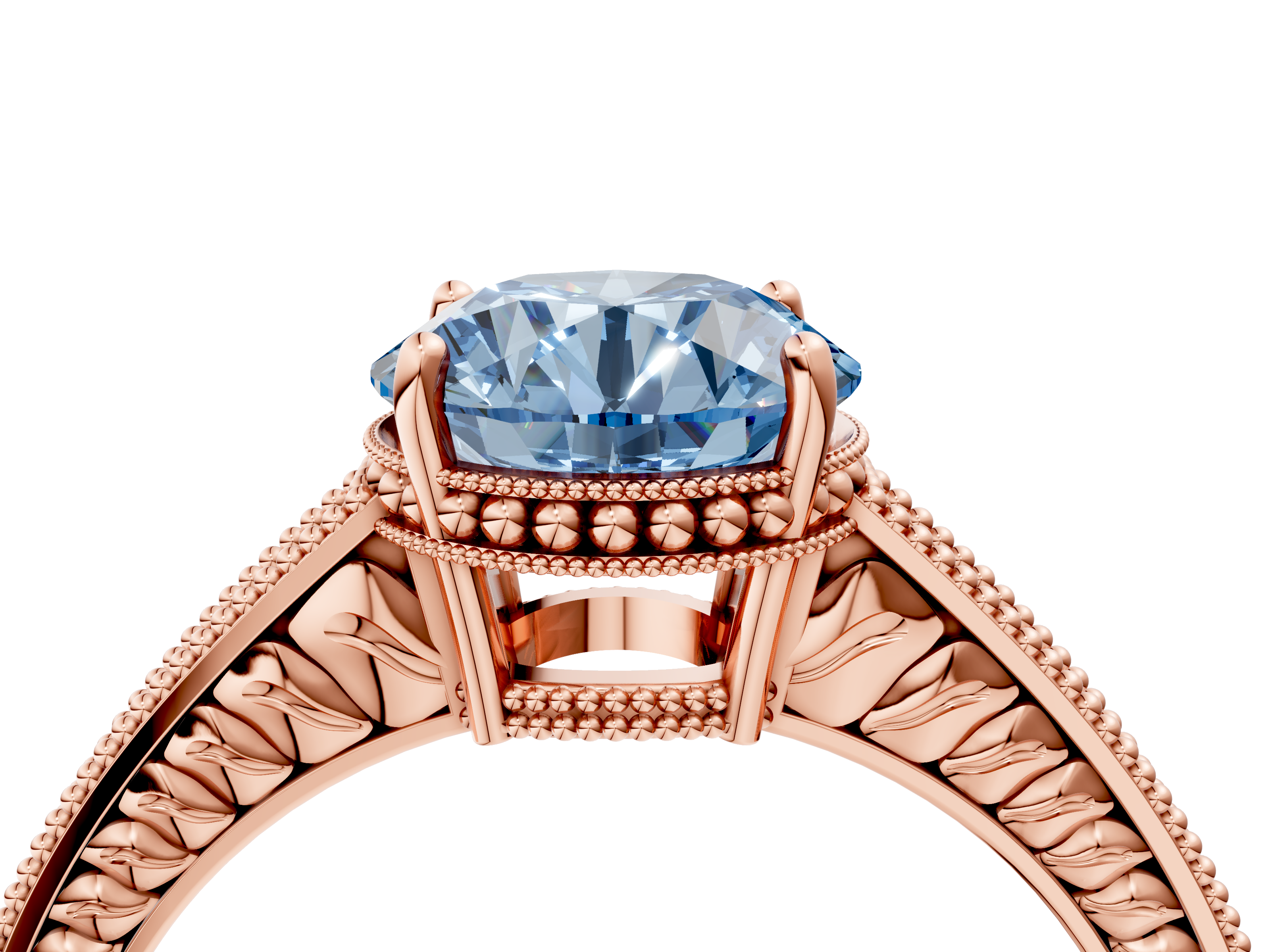 Rose gold Fancy Blue Round  Cut Milgrain Channel Set Engagement Ring with Solitaire Prong Setting_52