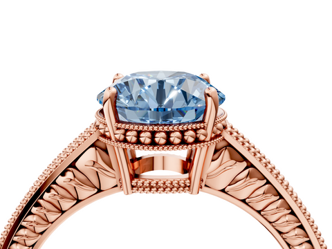 Rose gold Fancy Blue Round  Cut Milgrain Channel Set Engagement Ring with Solitaire Prong Setting_52