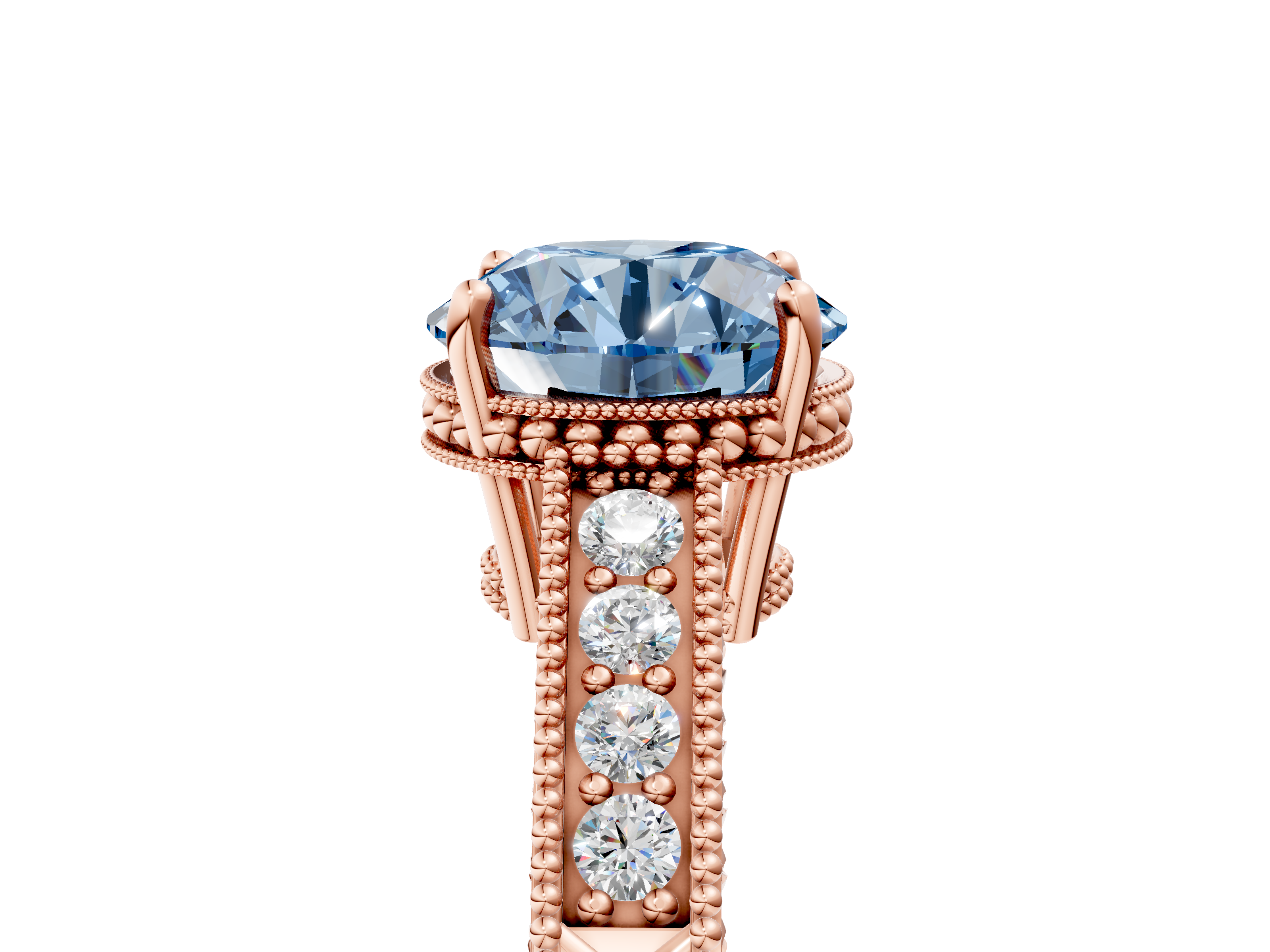 Rose gold Fancy Blue Round  Cut Milgrain Channel Set Engagement Ring with Solitaire Prong Setting_53