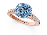 Rose gold Fancy Blue Round  Cut Pavé Band Solitaire Ring with Four-Prong Setting_46