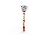 Rose gold Fancy Blue Round  Cut Pavé Band Solitaire Ring with Four-Prong Setting_47