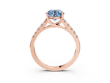 Rose gold Fancy Blue Round  Cut Pavé Band Solitaire Ring with Four-Prong Setting_48