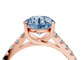 Rose gold Fancy Blue Round  Cut Pavé Band Solitaire Ring with Four-Prong Setting_49