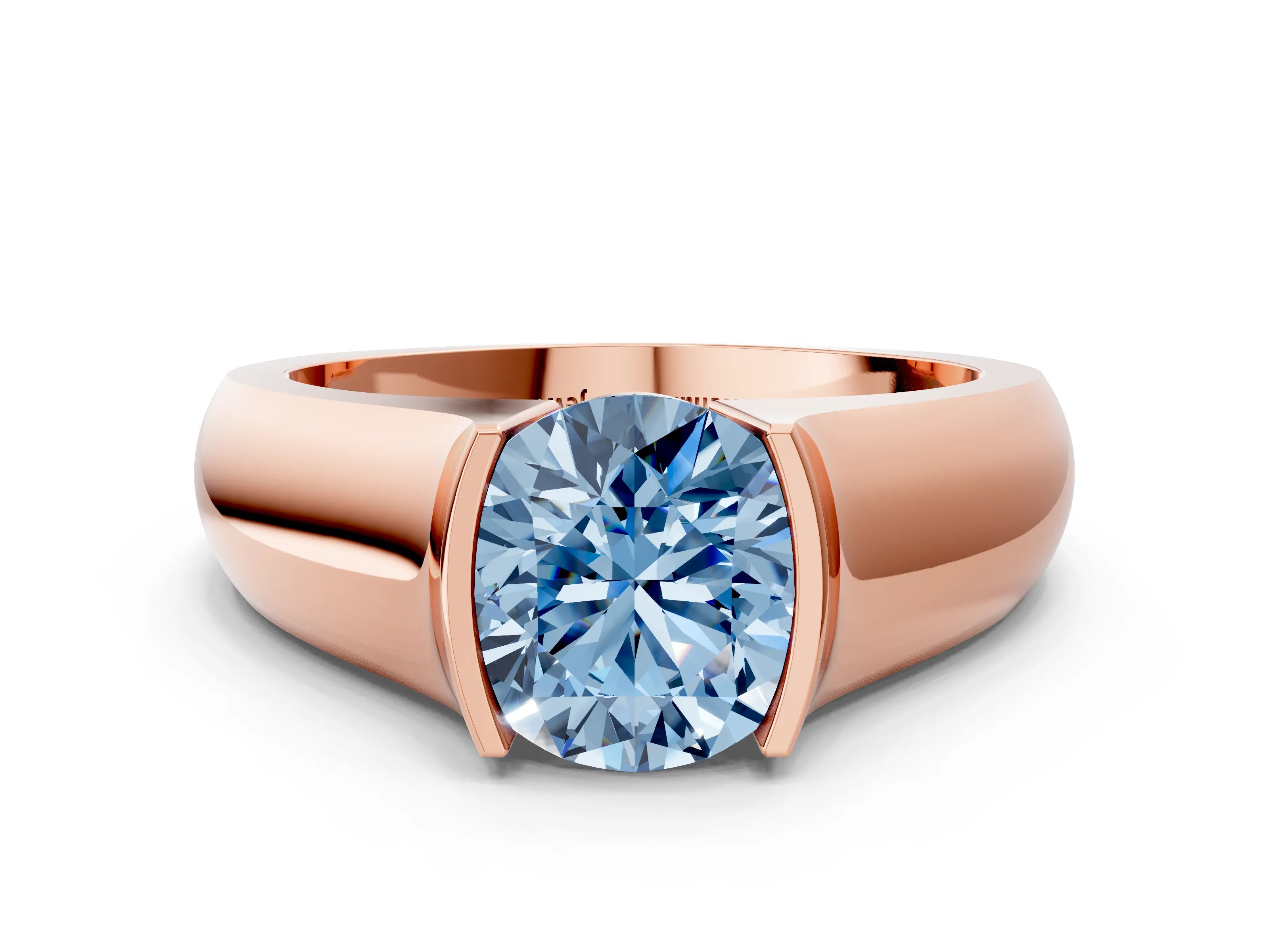 Rose gold Fancy Blue Round Cut Solitaire Bezel Set Diamond Ring with Wide Band